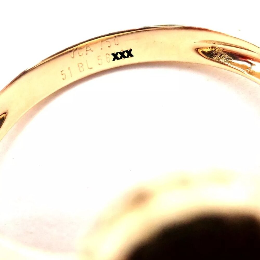 Authentic! Van Cleef & Arpels Alhambra 18k Yellow Gold Coral Diamond Ring PaperA - Picture 9 of 10